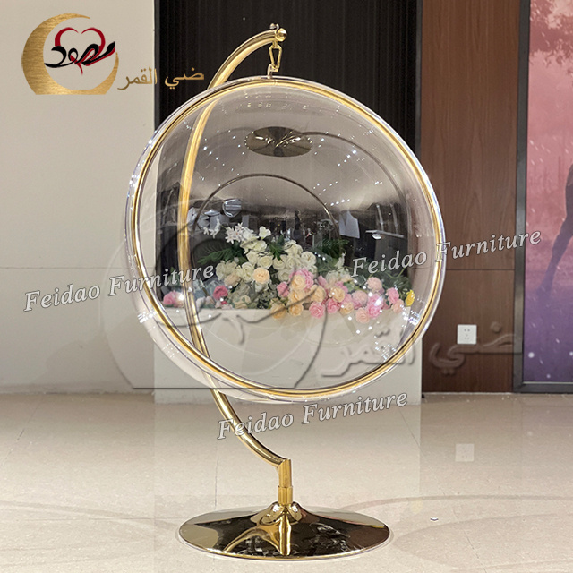 Bride and groom golden frame acrylic hanging swing chair with stand