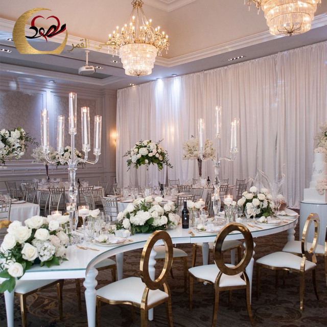 Half round shape serpentine white iron wedding event mdf event table