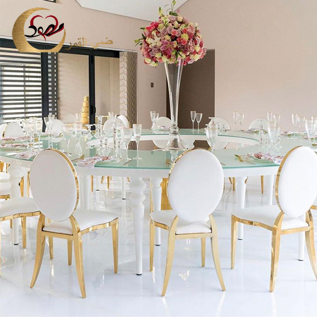 Half round shape serpentine white iron wedding event mdf event table