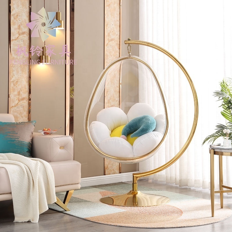 Golden Stainless Steel Clear Bubble Fashion Design Swing Egg Chair Ball Chair