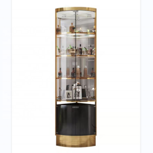 Modern Living Room Stainless Steel Metal Frame Wine Display Cabinet Luxury Glass Corner Bar Wine Storage Cabinet WB001