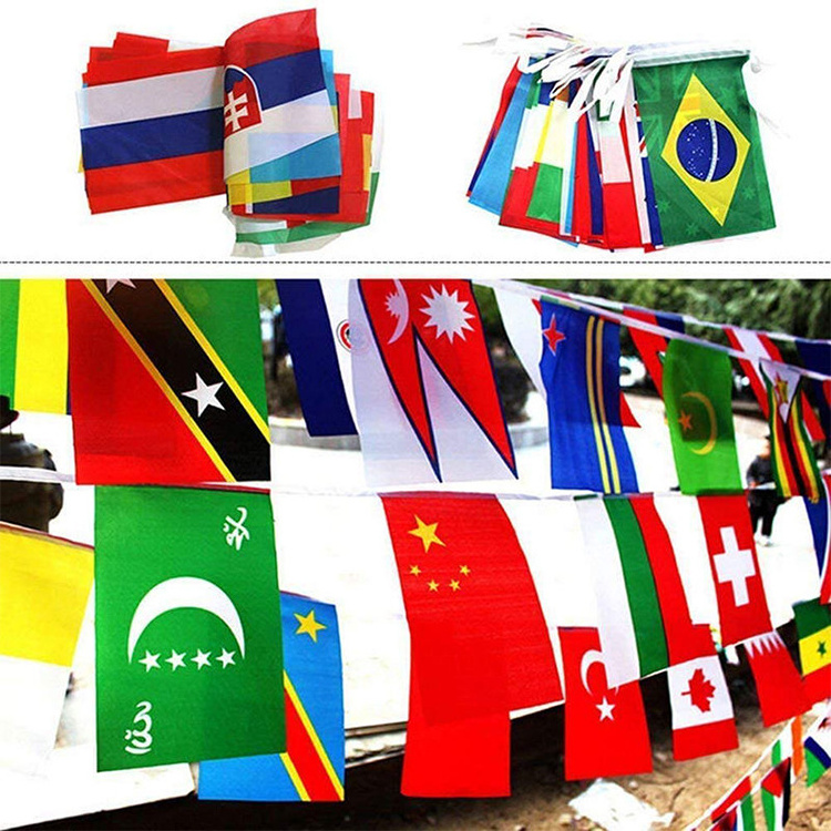 Customized Bunting Country Flags Mini Polyester Fabric String Flag Different Countries String Flag