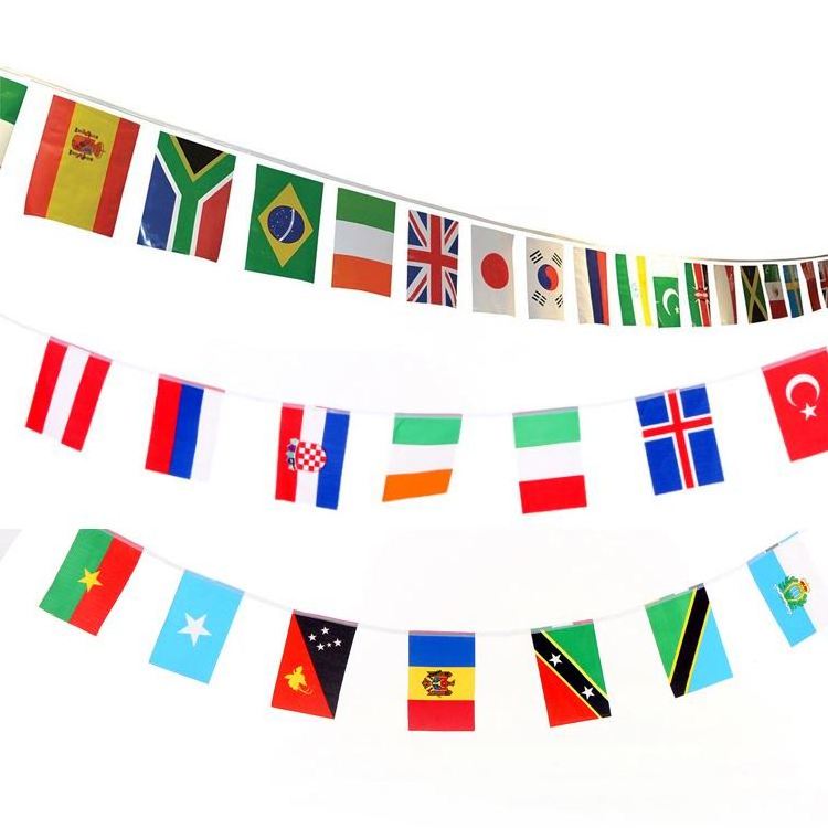 Customized Bunting Country Flags Mini Polyester Fabric String Flag Different Countries String Flag