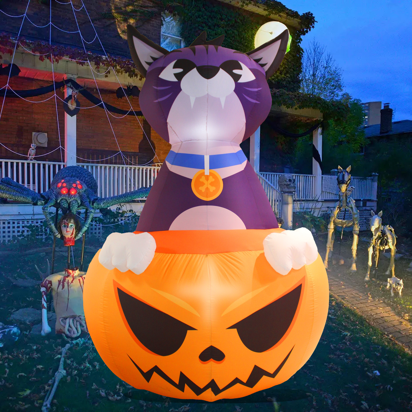 6 FT Pumpkins And Black Cat Halloween Inflatable Decoration With Led Lights Indoor Outdoor Pumpkin Inflatable Decoration