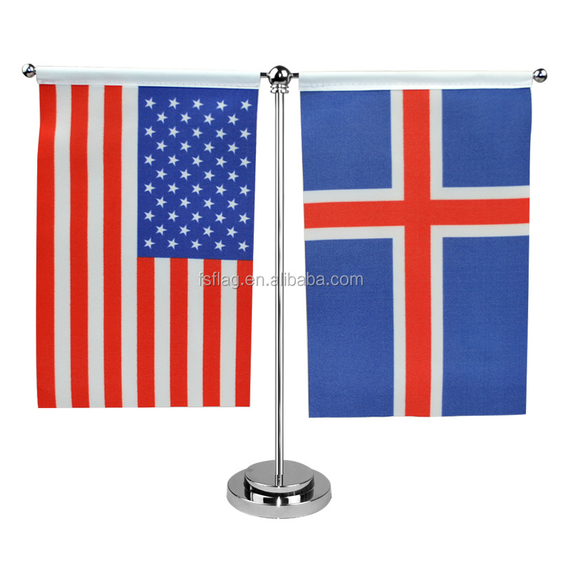 Environmental underlay table cloth desk flag metal flagpole with flags