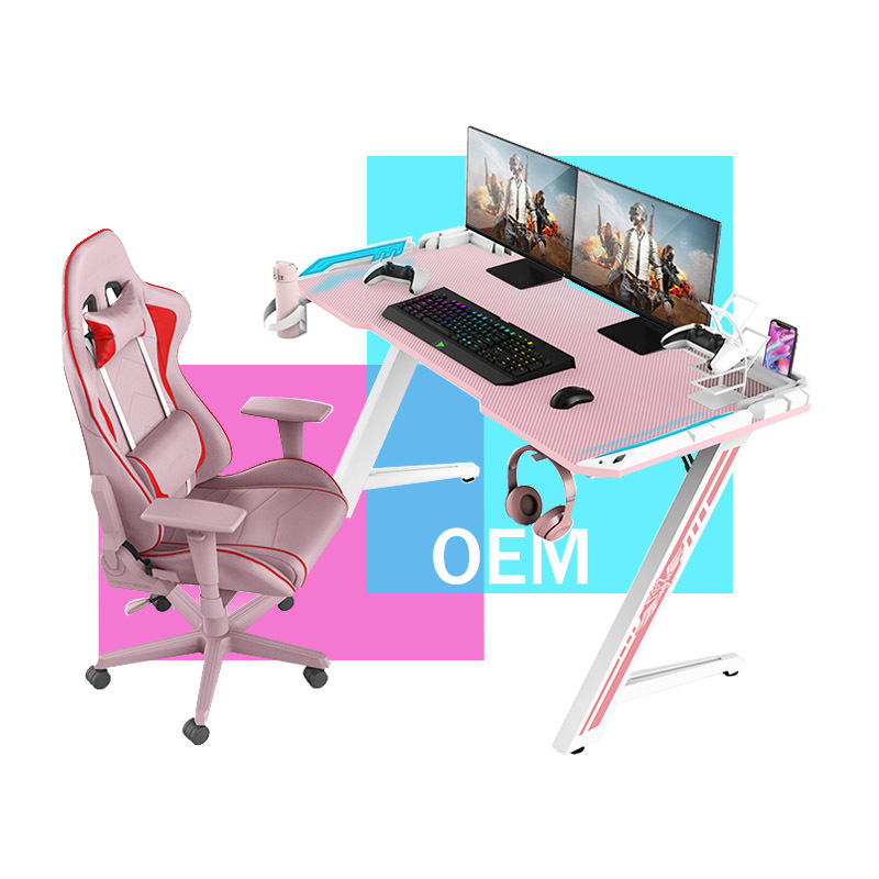 Relax Gaming Carbon Fiber Large Pink Gaming Desk Electric Computer Mesa Gamer Led Gaming Desk