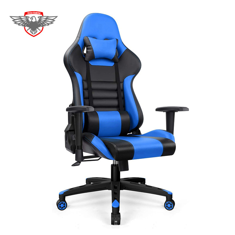 Customized Relax Gamer Blue Chairs Computer PU Leather Professional Gaming Recliner Chair