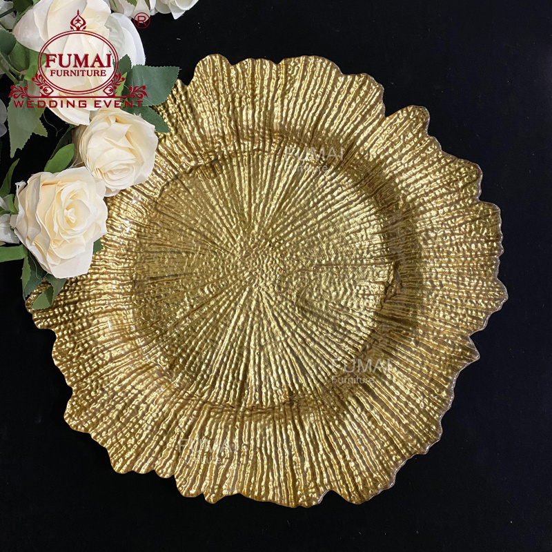 Table Decor Wedding Decoration 13'' Glass Gold Pearl Reef Charger Plate