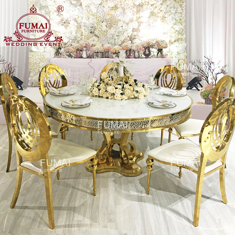 Luxury Golden Stainless Steel Chinese Knot Base Round Dining Tables