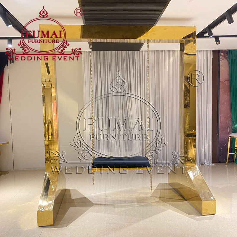 Gold Stainless Steel Arch Wedding Stage Backdrop Wedding Swing