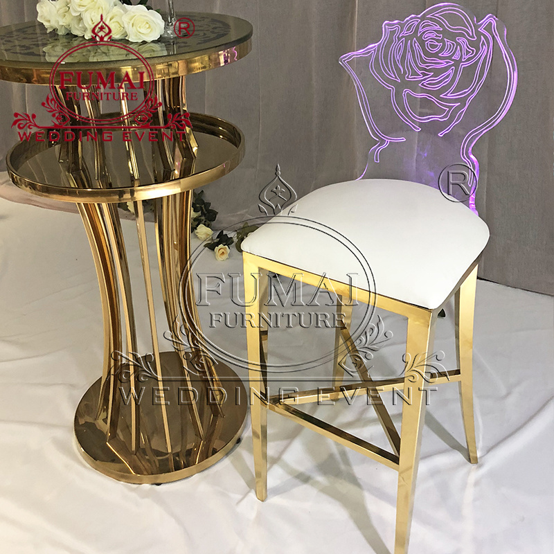 Metal Gold Frame Luxury Modern Bar Chairs Led Light Up Acrylic Bar Stools Clear