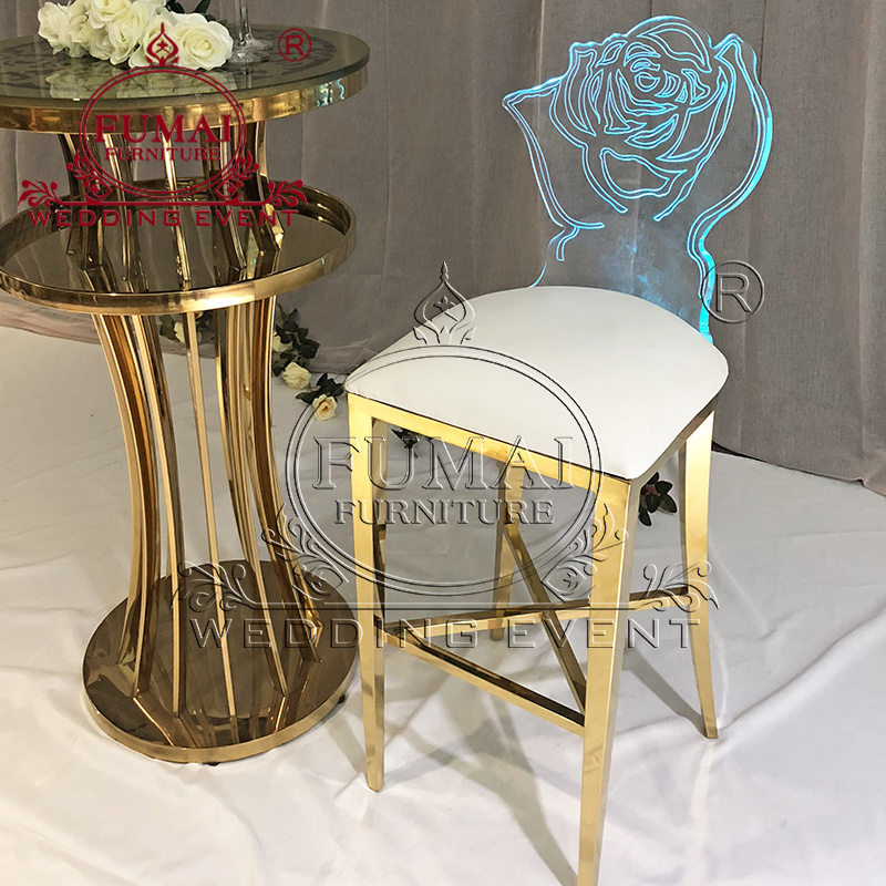 Metal Gold Frame Luxury Modern Bar Chairs Led Light Up Acrylic Bar Stools Clear