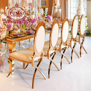 Oval Egg Shape Back Golden Stainless Steel King Throne Chair Rental