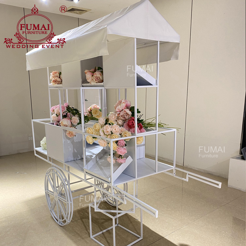 Wedding Decoration Display Flower Candy Cake Metal White Candy Cart