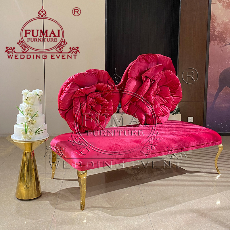 Flower Back Hot Red Couple Stage Wedding Chairs For Bride And Groom Sofa Chair