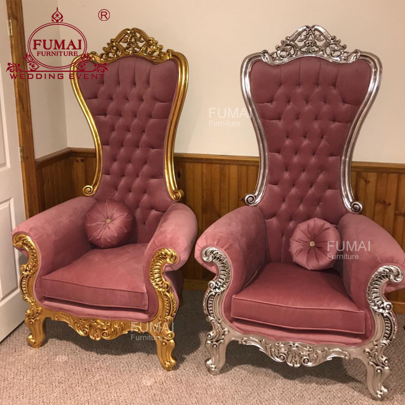 King queen retuarant living room furniture customized pink velvet throne chair