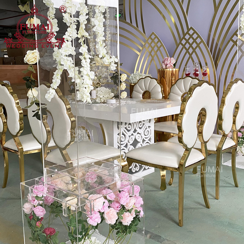 White Pu Leather Golden Legs Luxury Wedding Royal Throne Chairs  For Sale