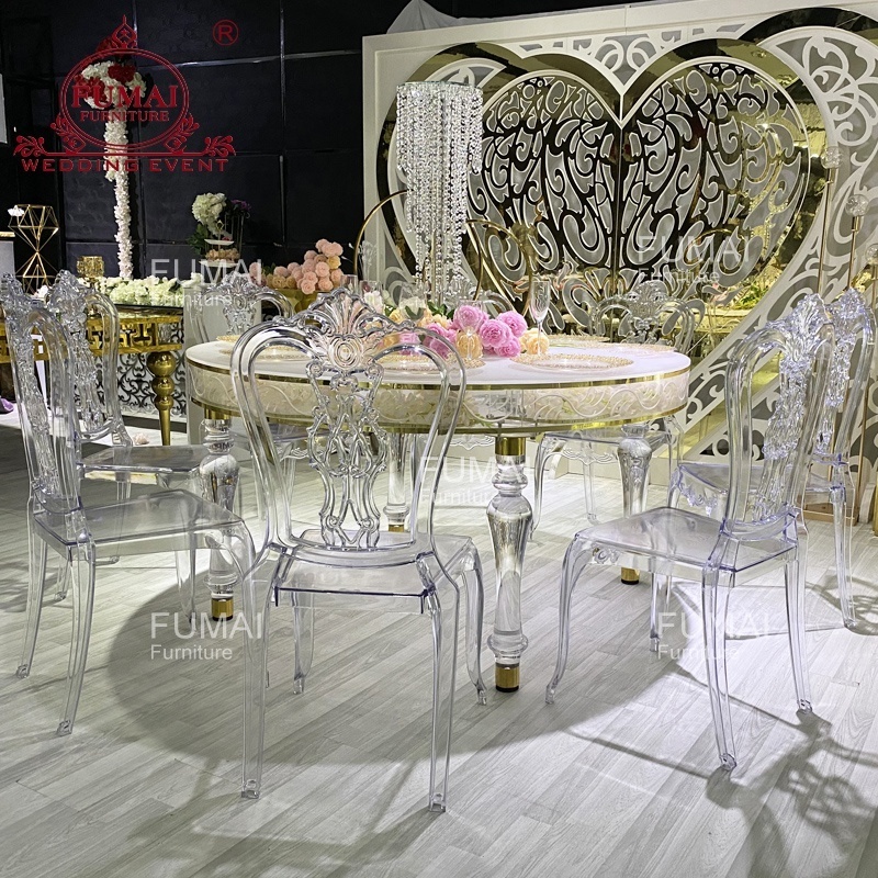 Round acrylic wedding furniture set flower inside clear dining table