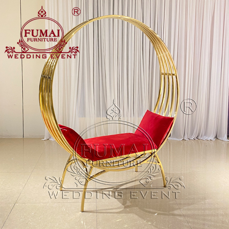 Event Celebration Gold Metal Bird Cage Wedding High Back King Chair For Couple