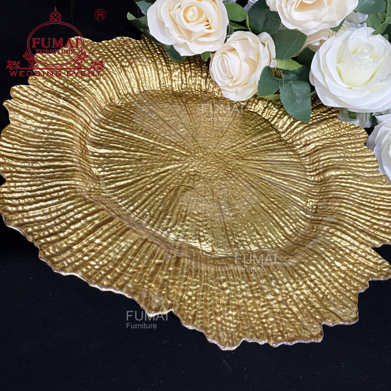 Table Decor Wedding Decoration 13'' Glass Gold Pearl Reef Charger Plate