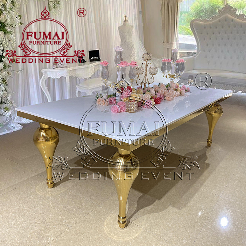 2023 Poker Gold Stainless Steel Hall Event Dining Table And Chair Set