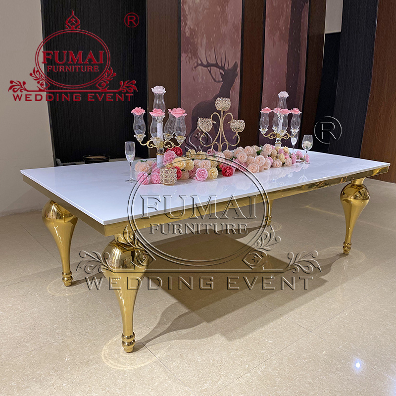 2023 Poker Gold Stainless Steel Hall Event Dining Table And Chair Set