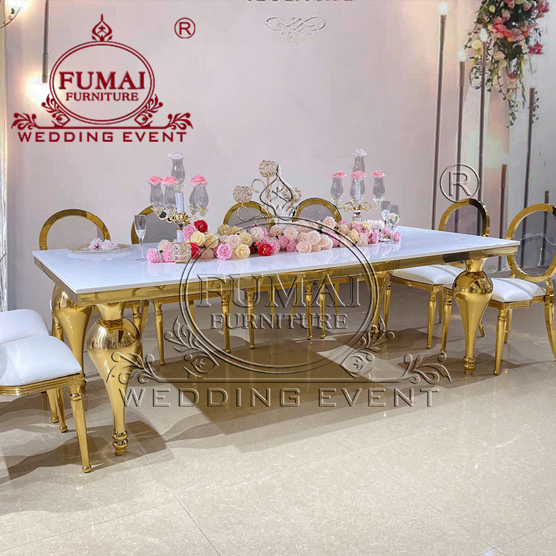 2023 Poker Gold Stainless Steel Hall Event Dining Table And Chair Set