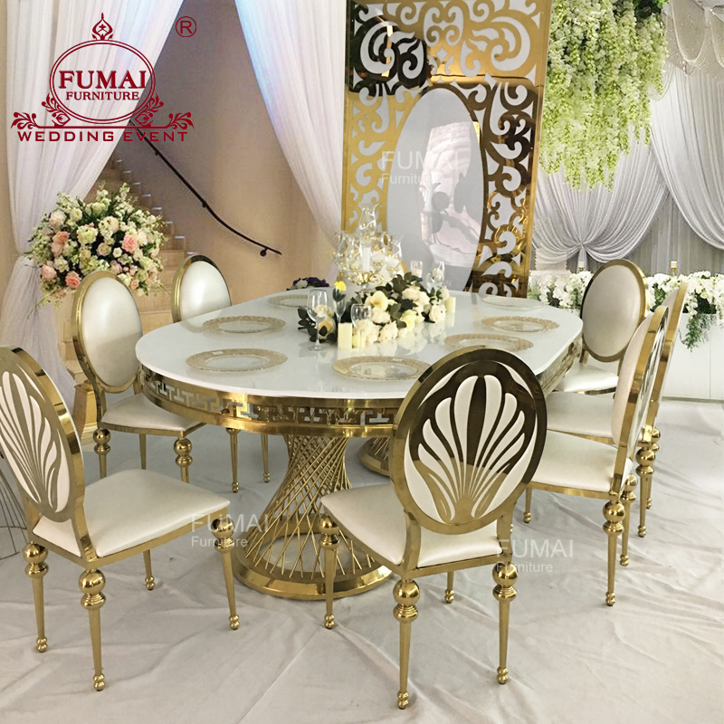 Heavy Duty Gold Stainless Steel Base 12 Seater Dining Table Set