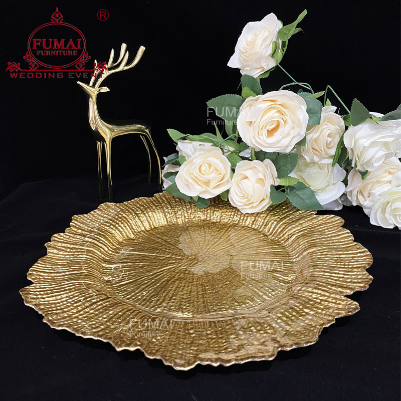 Table Decor Wedding Decoration 13'' Glass Gold Pearl Reef Charger Plate