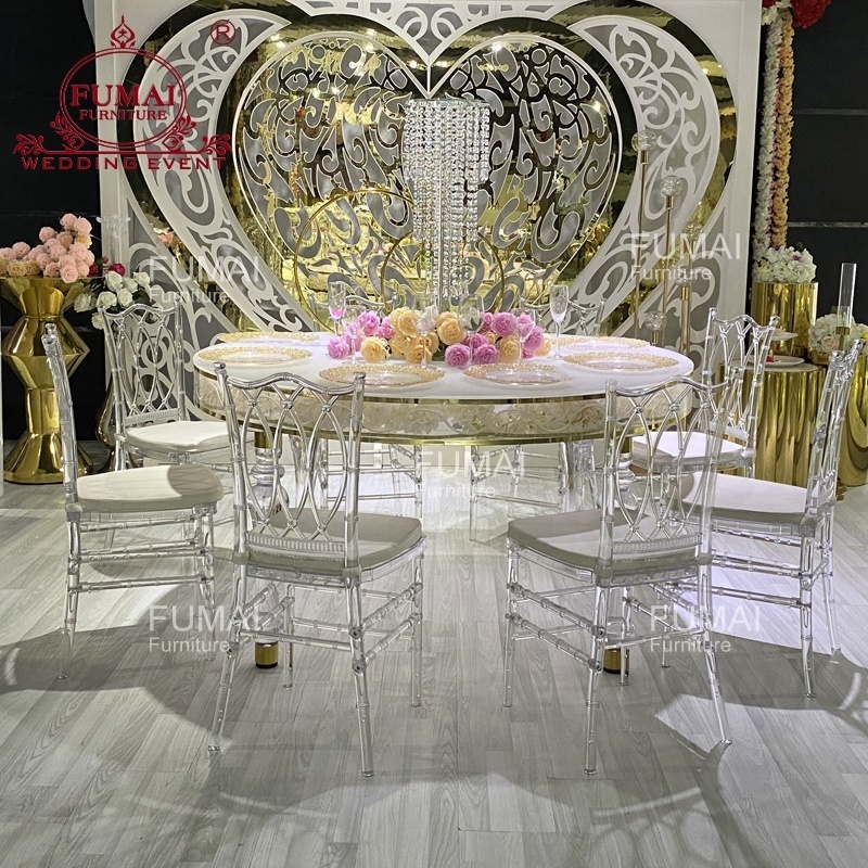 Round acrylic wedding furniture set flower inside clear dining table