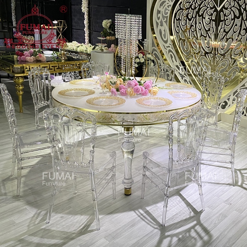 Round acrylic wedding furniture set flower inside clear dining table