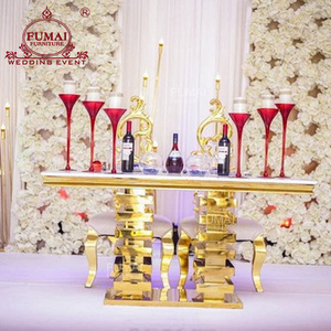 Wedding Couple Design Rectangle Metal Frame Stainless Steel Glass Table For Sale