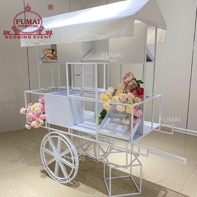 Wedding Decoration Display Flower Candy Cake Metal White Candy Cart