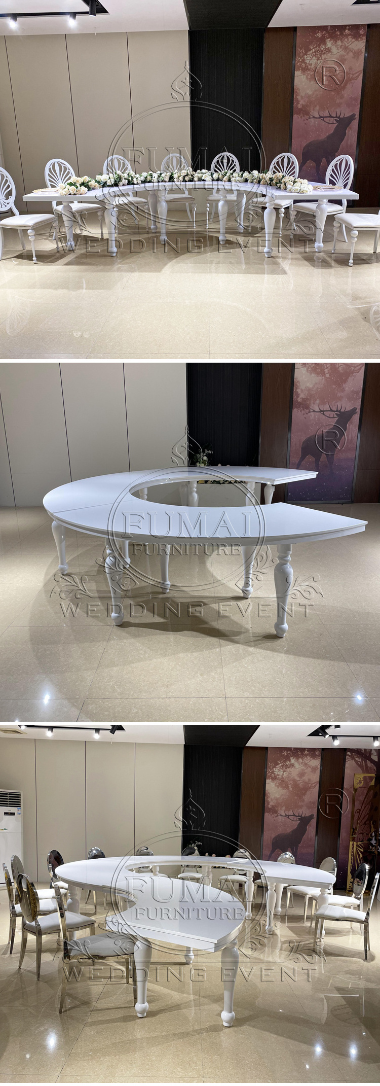 Serpentine Table Wedding White Stainless Steel Round Shape Dining Table