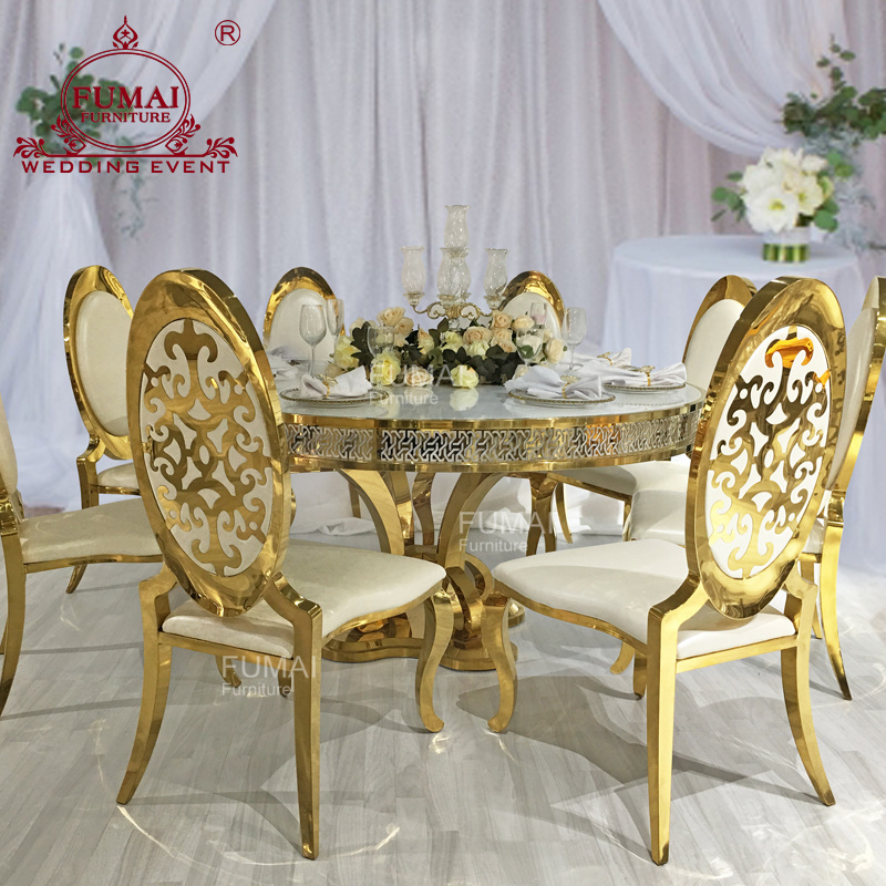 Luxury Golden Stainless Steel Chinese Knot Base Round Dining Tables