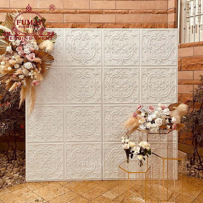 Wedding Inspiration event elegant white pvc carved design stage backdrop