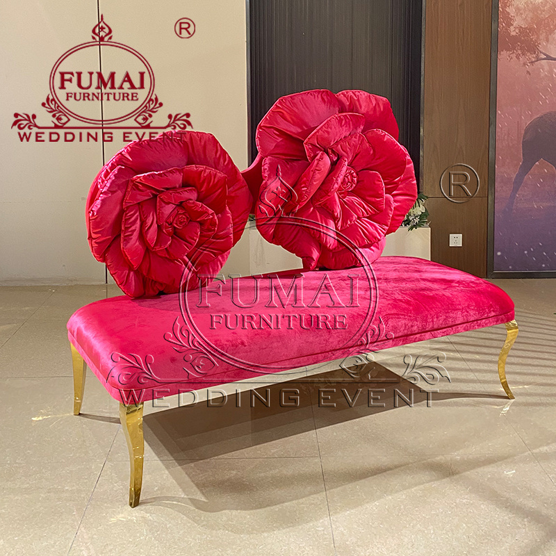 Flower Back Hot Red Couple Stage Wedding Chairs For Bride And Groom Sofa Chair