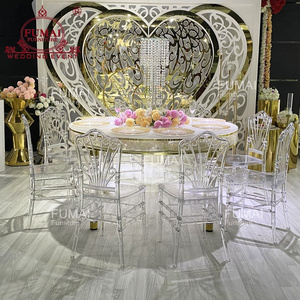 Round acrylic wedding furniture set flower inside clear dining table