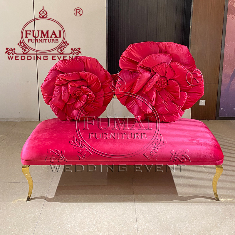 Flower Back Hot Red Couple Stage Wedding Chairs For Bride And Groom Sofa Chair