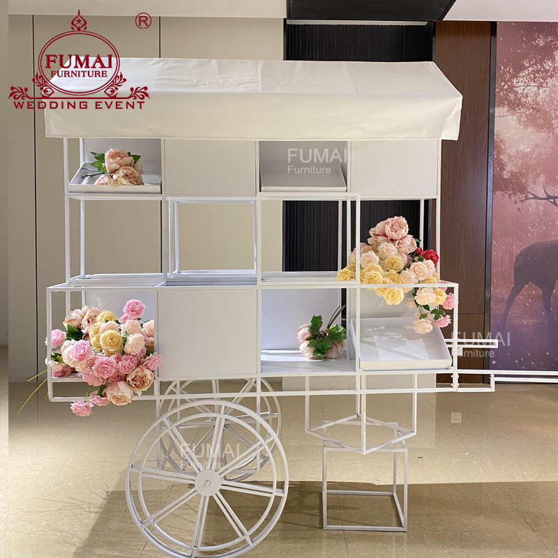 Wedding Decoration Display Flower Candy Cake Metal White Candy Cart