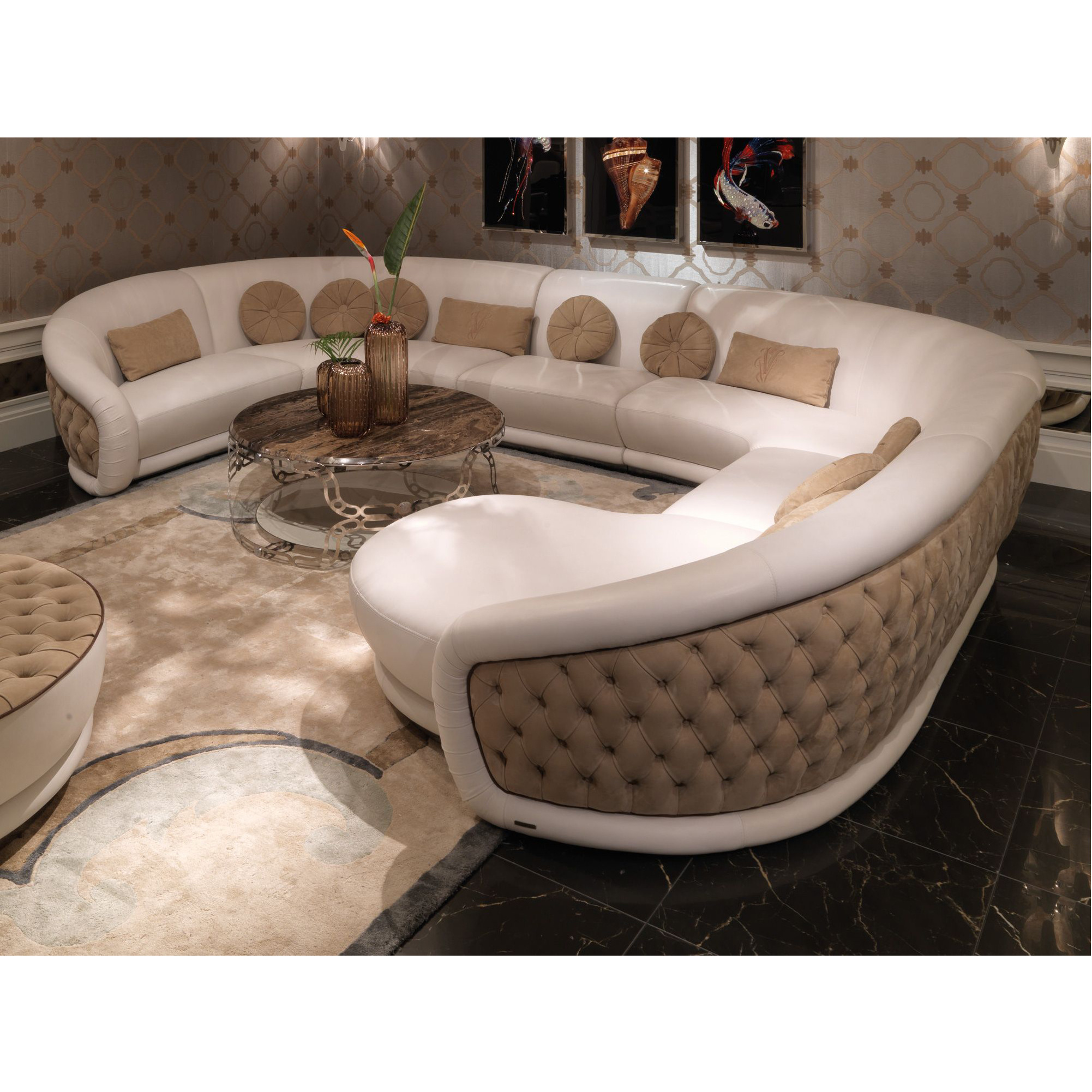 Arabic customize bespoke Large Living Room Luxury Leather fabric Living Room Furniture sectional Sofa couch set for villa