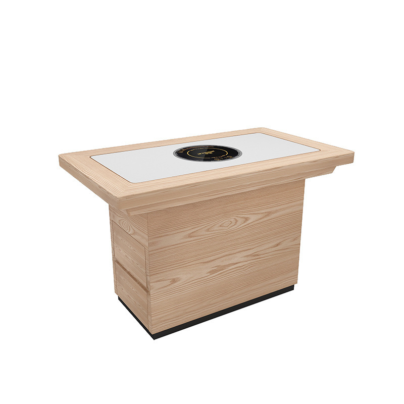 Commercial Furniture Wood Square Electric Single Dining Hotpot Table Restaurant Smokeless Hot Pot Table