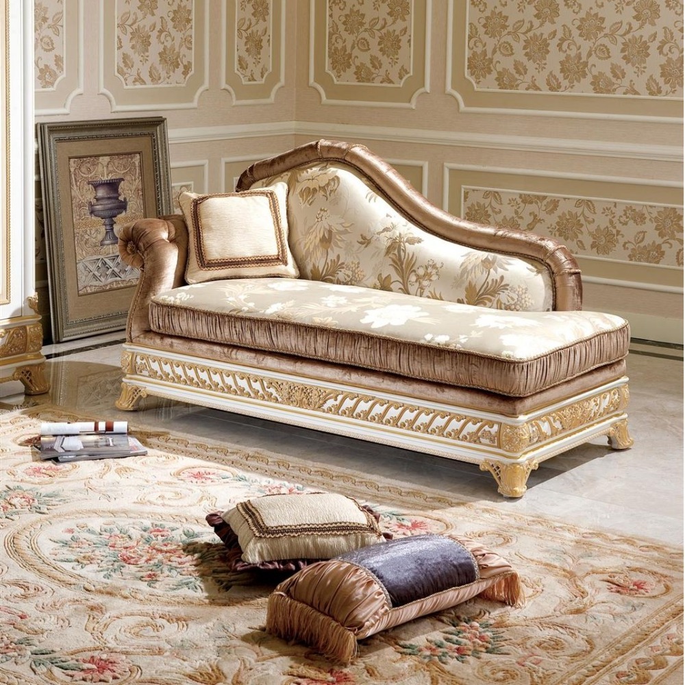 YB62 Elegant White & Gold Living Room Sofa Set, Luxury Gold Painted Furniture, Imperial Wood Carved Four Seater Sofa