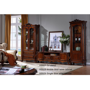 K6927 antique 2M living room brown solid wood TV unit TV stand display decorated floor cabinet American villa furniture