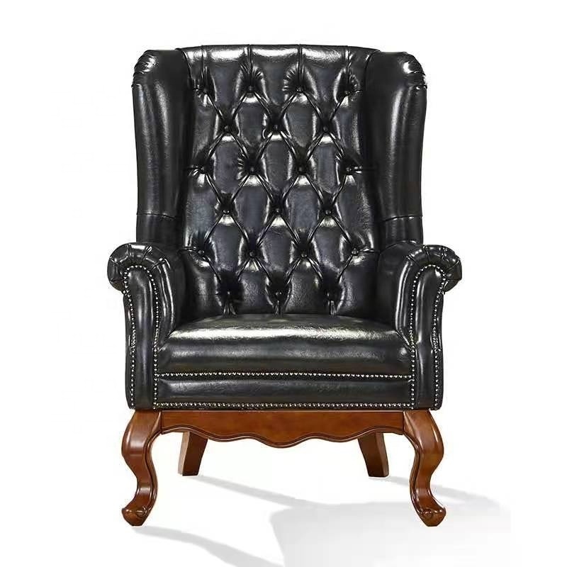 Classic wooden rustic vintage red Genuine Cow leather chesterfield  office club living room visiting lounge chair