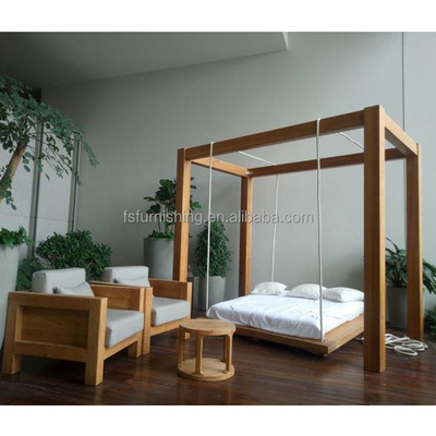 indoor modern bedroom furniture luxury solid wood teak bed set Garden modern cool customized queen  king size Swing bed