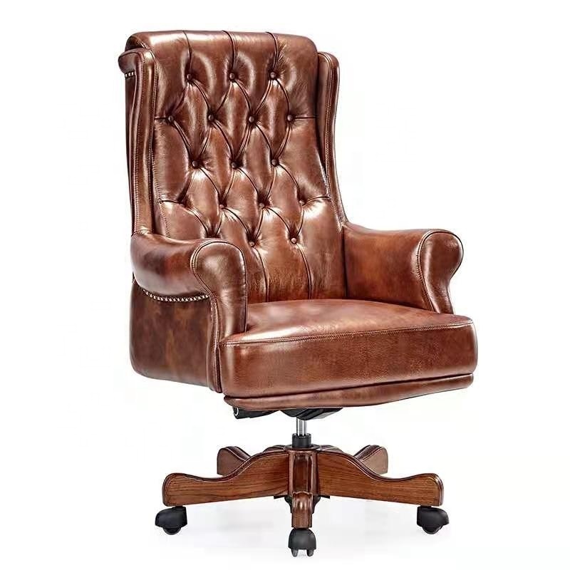 Antique luxury high back classic vintage boss manager genuine antique leather executive swivel office chair