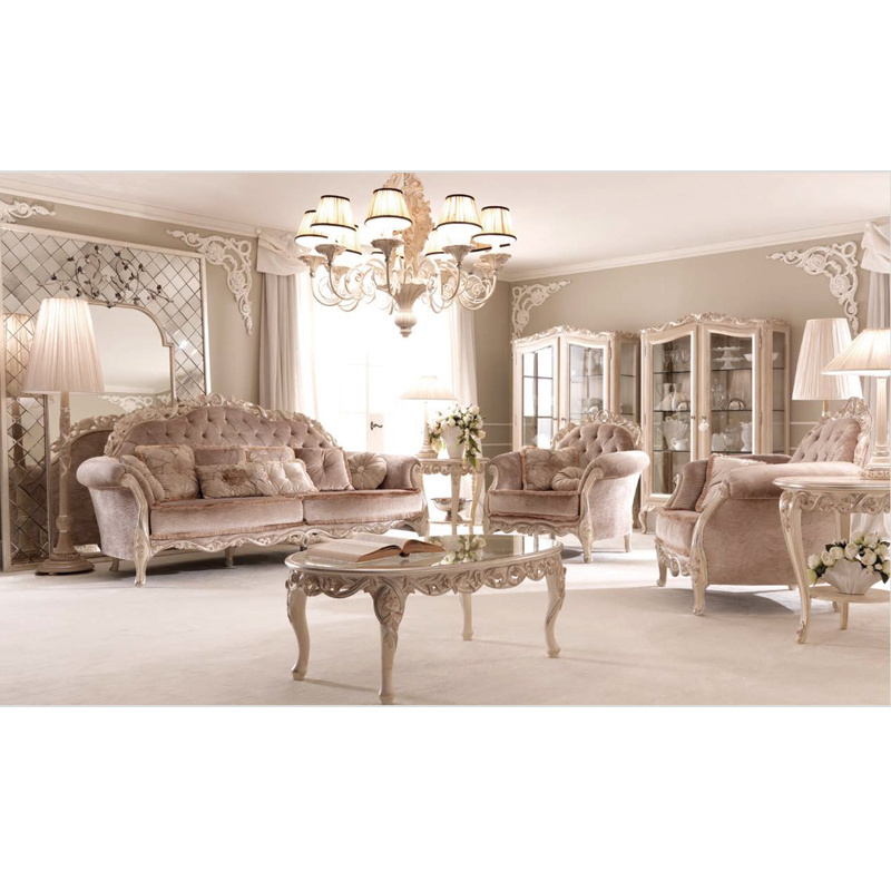 french fairy princess  feel cream white rococo rose carved fabric sofa set  antique living room furniture set