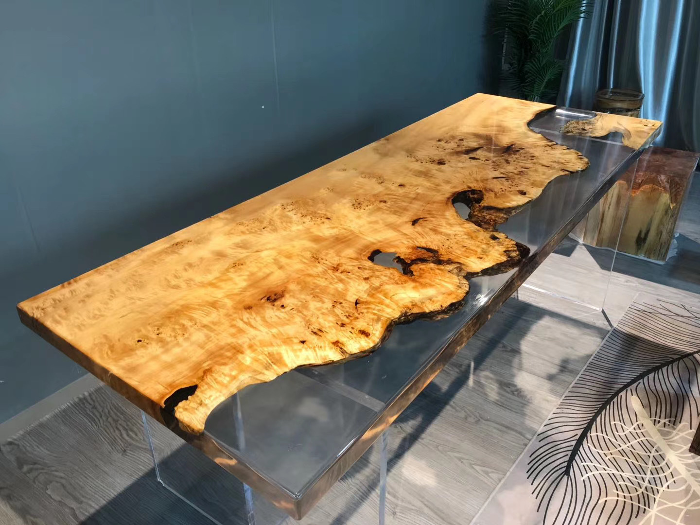 unique special dining room furniture  antique modern latest epoxy resin wood hotel Epoxy solid wood dine table for villa