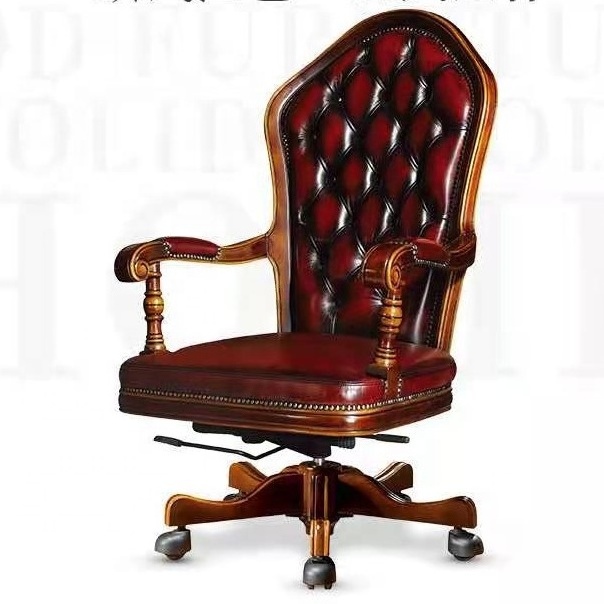 luxury antique vintage chesterfield leather office chair solid wood leather upholstery Chairs swivel boss office chair